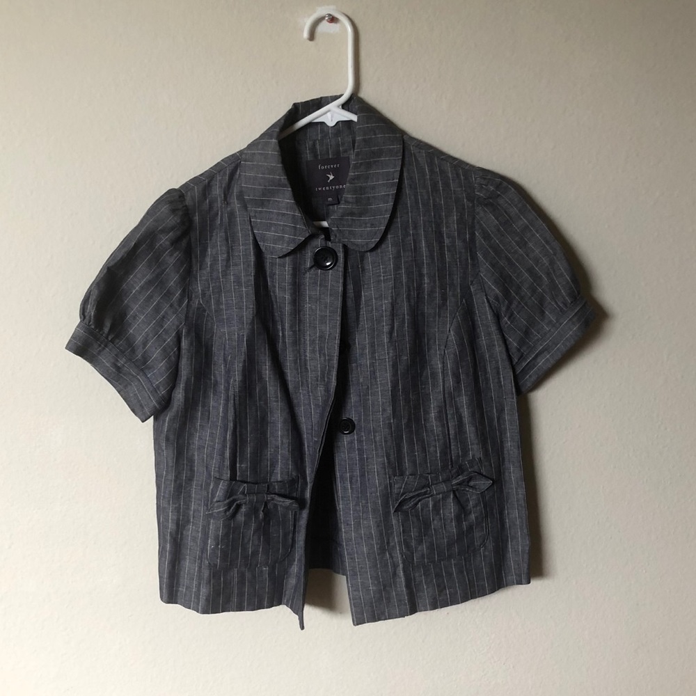Forever 21 Stripe high neck blue blazer